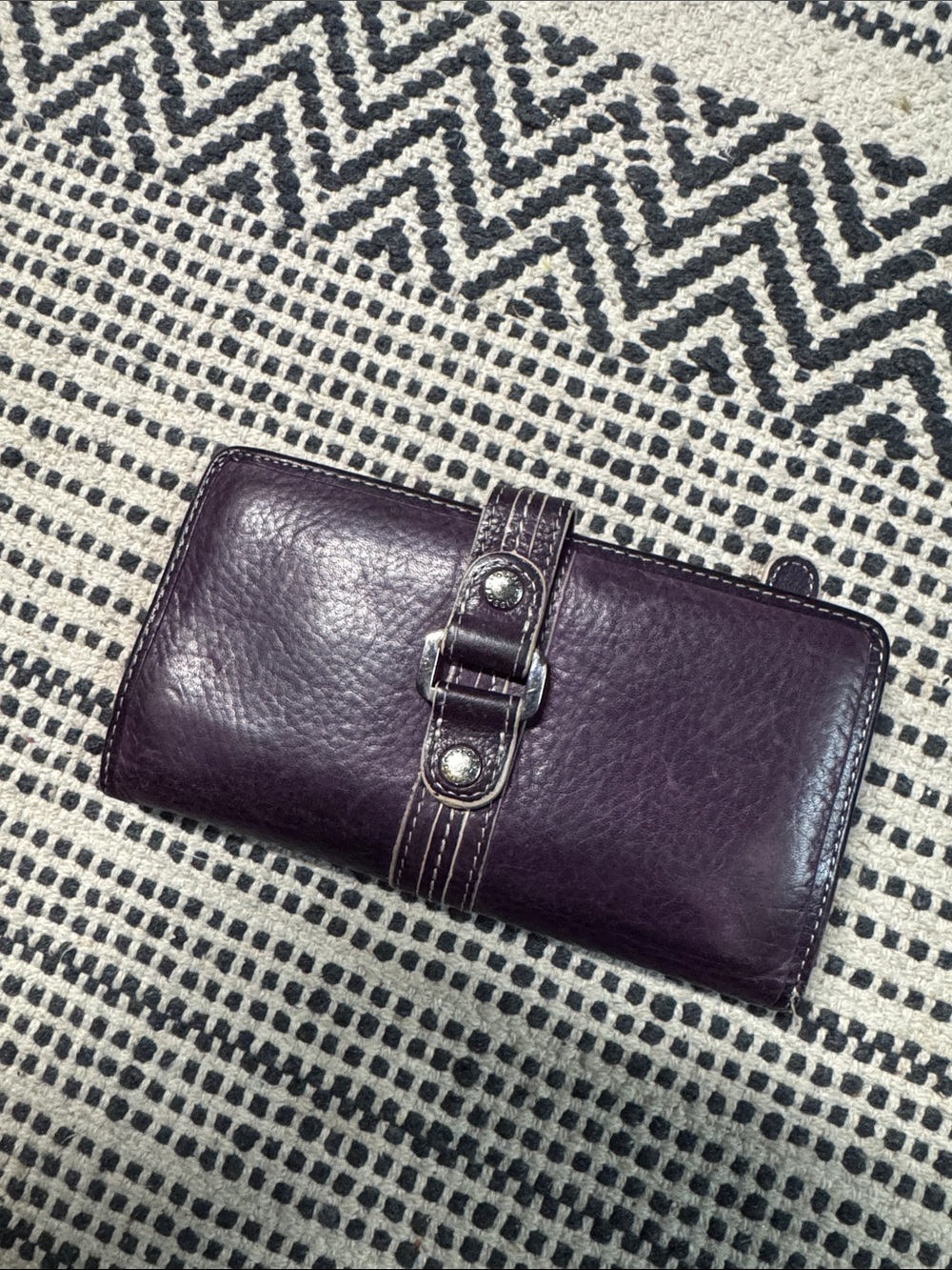 Vintage Fossil Leather Continental Wallet - Purple